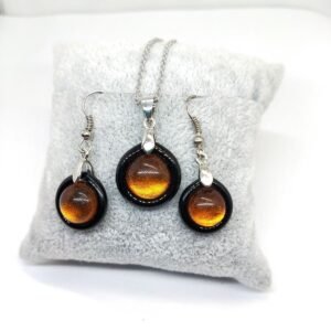 Murano Cam Karamel Modern Set Küpe Ve Kolye