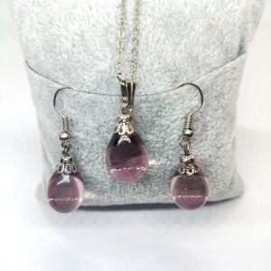 Murano Cam Tasarım Mor Damla Set Takım Kolye Ve Küpe