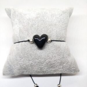 Murano Cam Tasarım Siyah Kalp Bileklik Asansör Ayarlı