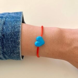 Mavi Murano Cam Boncuklu Kırmızı Kalp Bileklik