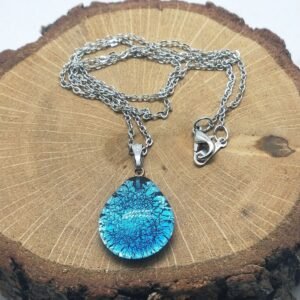 Murano Cam Gümüş Varaklı Damla Kolye