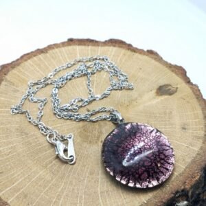 Murano Cam Mor Gümüş Varaklı Tasarım Kolye