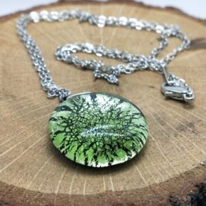 Murano Cam Yeşil Gümüş Varak Tasarım Kolye