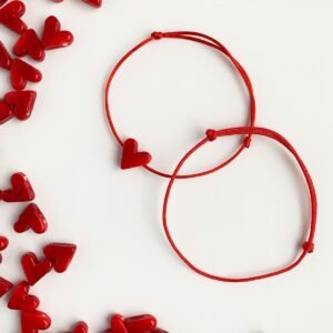 2 Li Ayarlı El Yapımı Kırmızı Kalp Tasarım Bileklik Seti