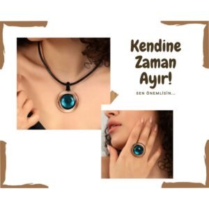 Murano Cam Madalyon Kolye Ve Yüzük Kombin Set