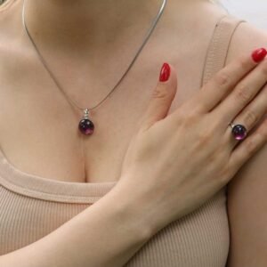 ÇELİK KOLYE KÜPE VE YÜZÜK MURANO CAM DAMLA TASARIM