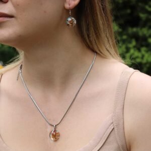 ÇELİK KOLYE VE KÜPE  MURANO CAM BURGU TASARIM