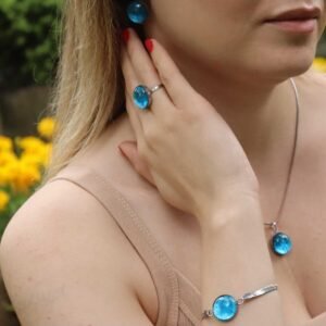 ÇELİK SET TAKIM KOLYE KÜPE YÜZÜK BİLEKLİK MURANO CAM