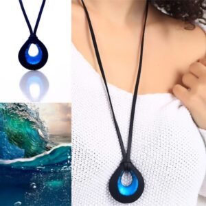 Murano Cam Okyanus Mavi Deri Kolye